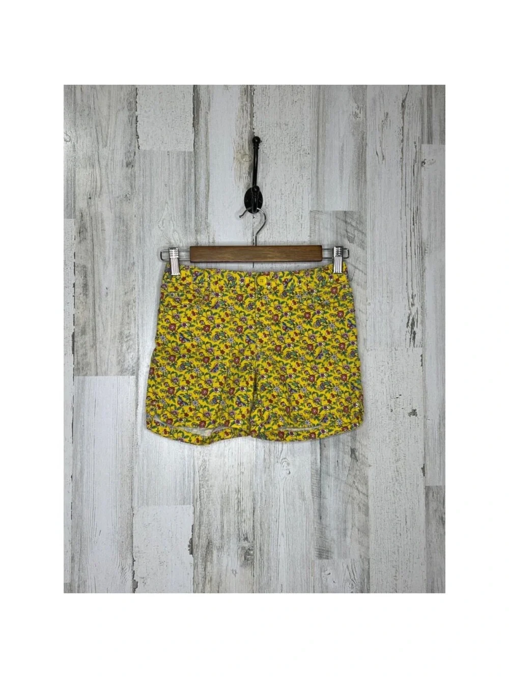 Gap Kids Girls Size 12 Yellow Floral Chino Shorts Stretch Adjustable Waist